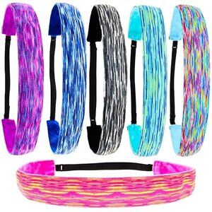 6 Tie Dye Headbands Girls Adjustable No Slip Sports Hair Accessories